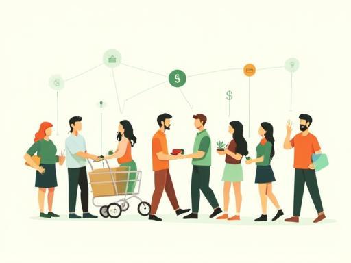 Graphic illustration representing the Insta Cart team and service network