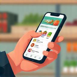 Illustration of someone browsing on a phone app selecting items